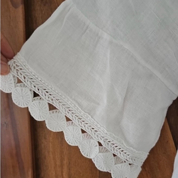 Terzo Millennio Women’s Top Medium White Off Shoulder Short Linen Short Sleeve - Picture 8 of 9